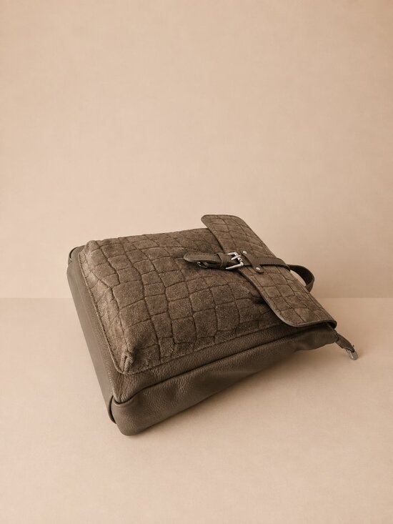 Italian Leather Croc-Embossed Backpack – Taupe main image 10